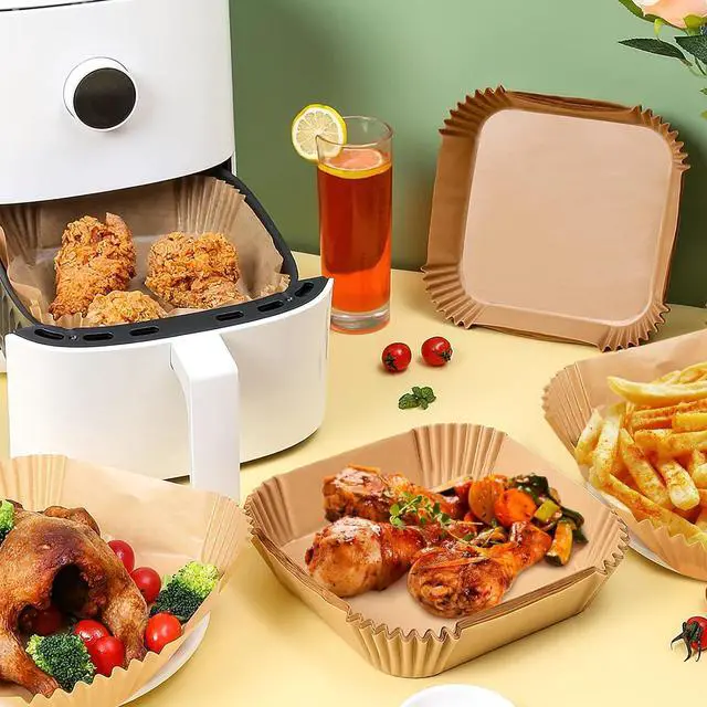 Alt view image 6 of 7 - Palksky Air Fryer Paper Liners Disposable - 100Pcs Parchment Paper Square, Water-proof, Oil-proof, Non-stick, Free of Bleach for Microwave, Airfryer Accessories (6.3 Inch)