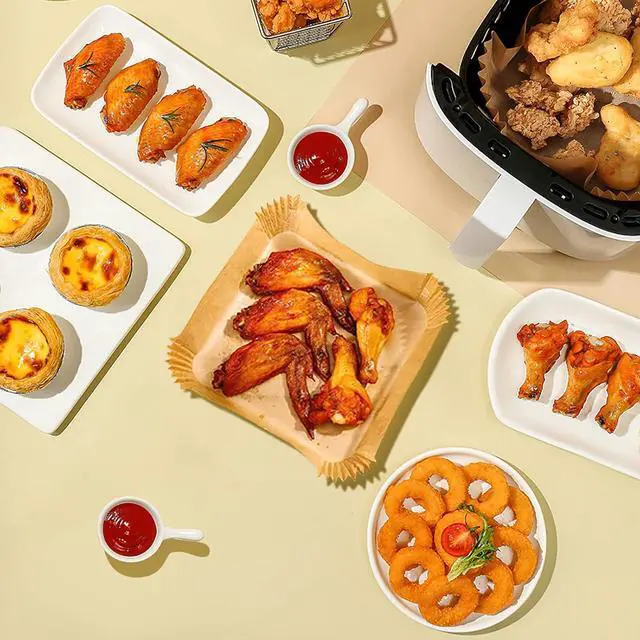 Alt view image 7 of 7 - Palksky Air Fryer Paper Liners Disposable - 100Pcs Parchment Paper Square, Water-proof, Oil-proof, Non-stick, Free of Bleach for Microwave, Airfryer Accessories (6.3 Inch)