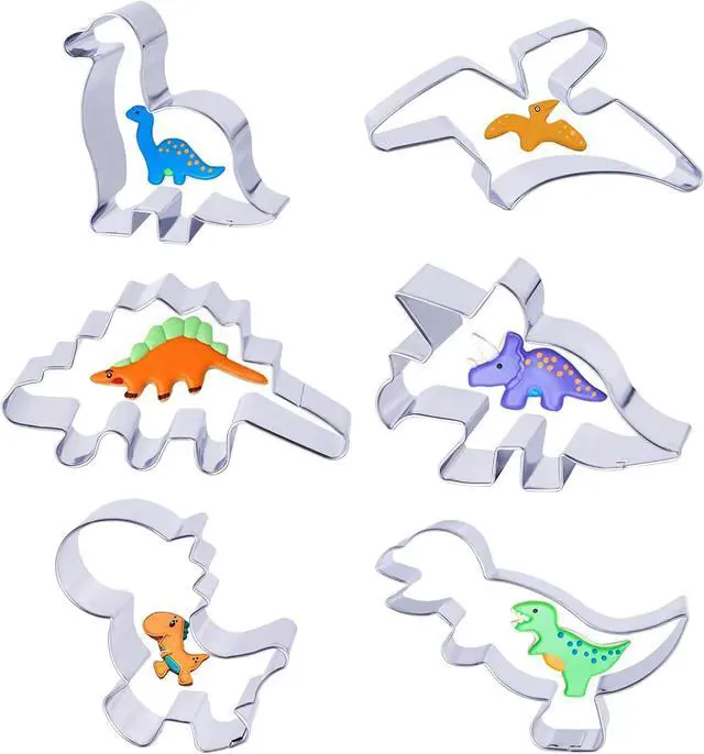 Main image of hitsuki Dinosaur Cookie Cutters,Stainless Steel Metal Fun Dino Cookie Cutter for Kids Dinosaur Pancake Molds,6 Pcs