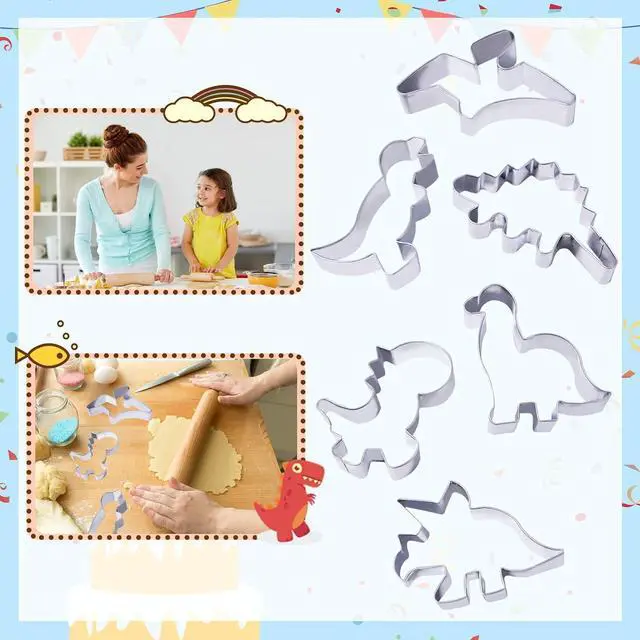 Alt view image 2 of 6 - hitsuki Dinosaur Cookie Cutters,Stainless Steel Metal Fun Dino Cookie Cutter for Kids Dinosaur Pancake Molds,6 Pcs
