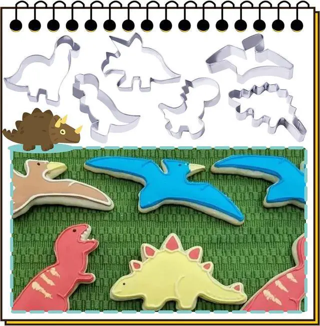 Alt view image 3 of 6 - hitsuki Dinosaur Cookie Cutters,Stainless Steel Metal Fun Dino Cookie Cutter for Kids Dinosaur Pancake Molds,6 Pcs