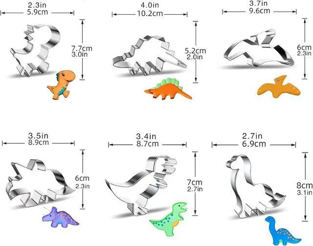 Alt view image 5 of 6 - hitsuki Dinosaur Cookie Cutters,Stainless Steel Metal Fun Dino Cookie Cutter for Kids Dinosaur Pancake Molds,6 Pcs
