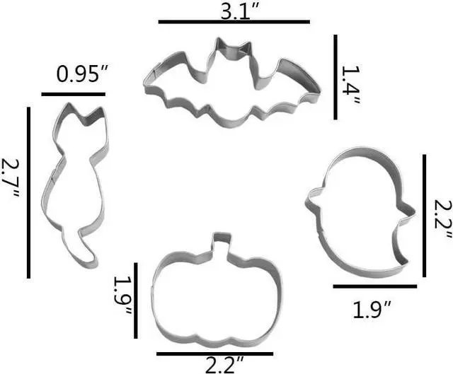 Alt view image 2 of 2 - Small Halloween Cookie Cutter, from 2.2 to 3.1, 4 Piece, Stainless Steel