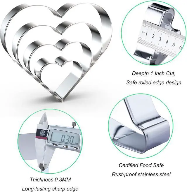 Alt view image 3 of 5 - Heart Cookie Cutter Set Large/Small/Mini - 5 Inch, 4 Inch, 3 Inch, 2 Inch - 4 Piece Valentine's Heart Shaped Cookie Cutters Shapes Biscuit Molds for Baking - Stainless Steel