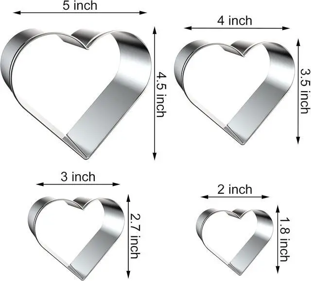 Alt view image 2 of 5 - Heart Cookie Cutter Set Large/Small/Mini - 5 Inch, 4 Inch, 3 Inch, 2 Inch - 4 Piece Valentine's Heart Shaped Cookie Cutters Shapes Biscuit Molds for Baking - Stainless Steel