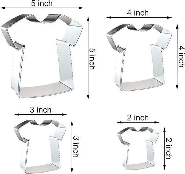 Alt view image 2 of 5 - T-Shirt/Sports Jersey/Medical Scrub/Baby Shirt Cookie Cutter Set - 5", 4", 3", 2" - 4 Piece - Stainless Steel