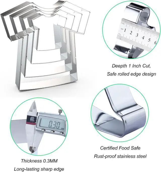 Alt view image 3 of 5 - T-Shirt/Sports Jersey/Medical Scrub/Baby Shirt Cookie Cutter Set - 5", 4", 3", 2" - 4 Piece - Stainless Steel