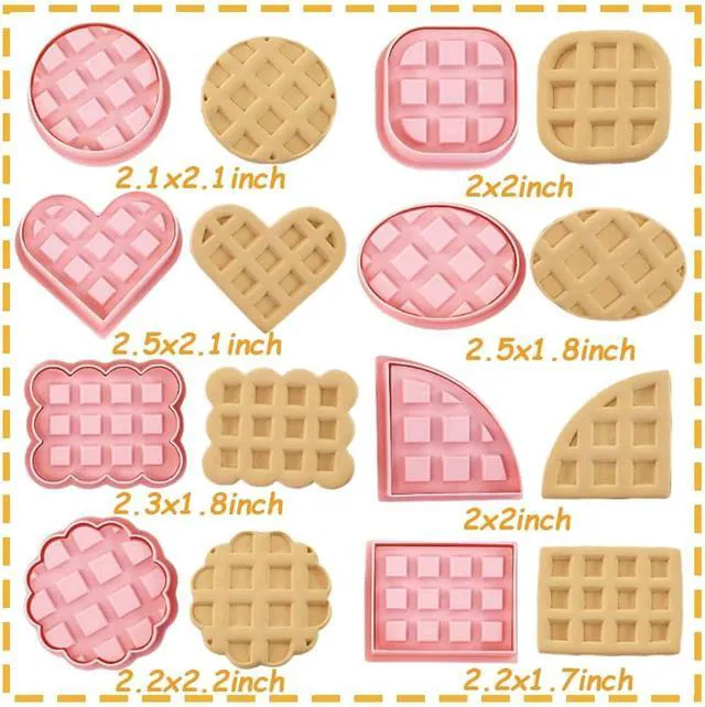 Alt view image 2 of 7 - Mini Waffles Round Cookie Cutters, 8pcs 3d Classic Design Cookie Stamps
