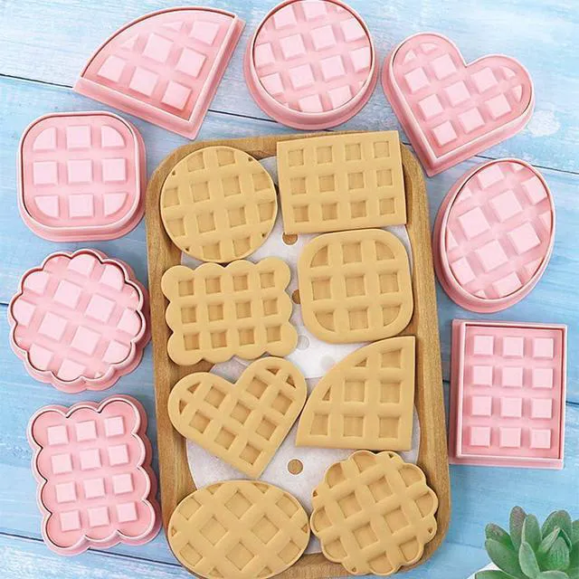 Alt view image 7 of 7 - Mini Waffles Round Cookie Cutters, 8pcs 3d Classic Design Cookie Stamps