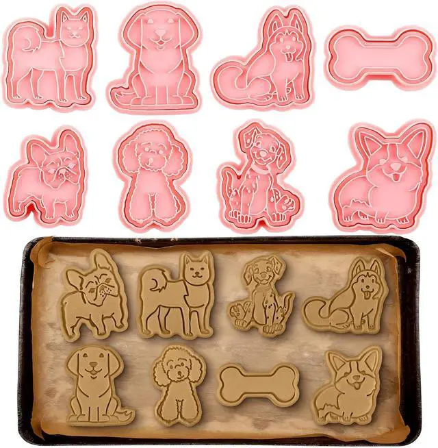 Main image of Vesici 8 Pcs Dog Bone Cookie Cutter Set, 3D Stamp Plunger,Classic Dogs