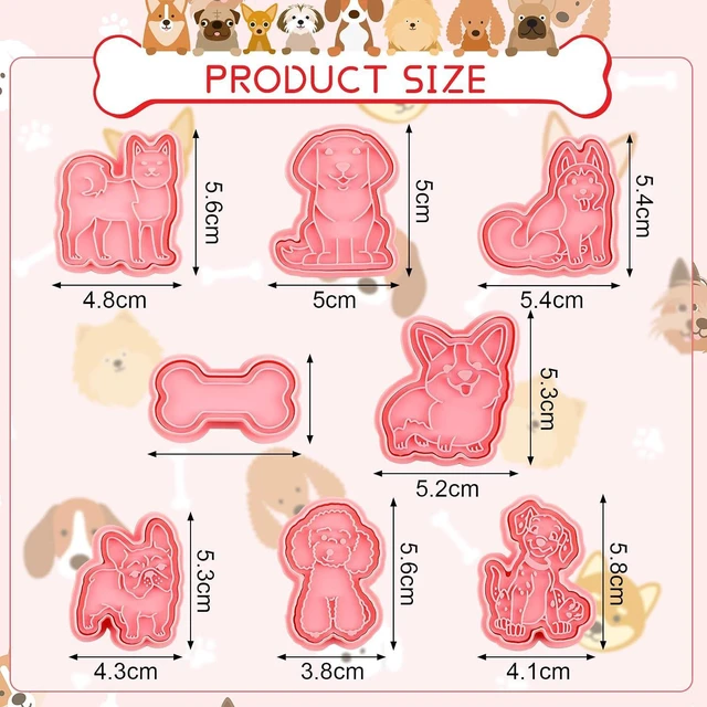 Alt view image 2 of 7 - Vesici 8 Pcs Dog Bone Cookie Cutter Set, 3D Stamp Plunger,Classic Dogs