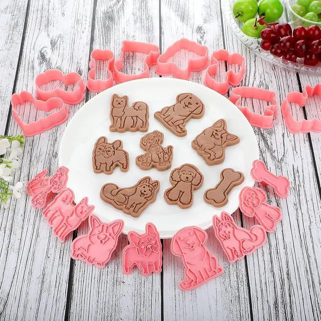 Alt view image 4 of 7 - Vesici 8 Pcs Dog Bone Cookie Cutter Set, 3D Stamp Plunger,Classic Dogs