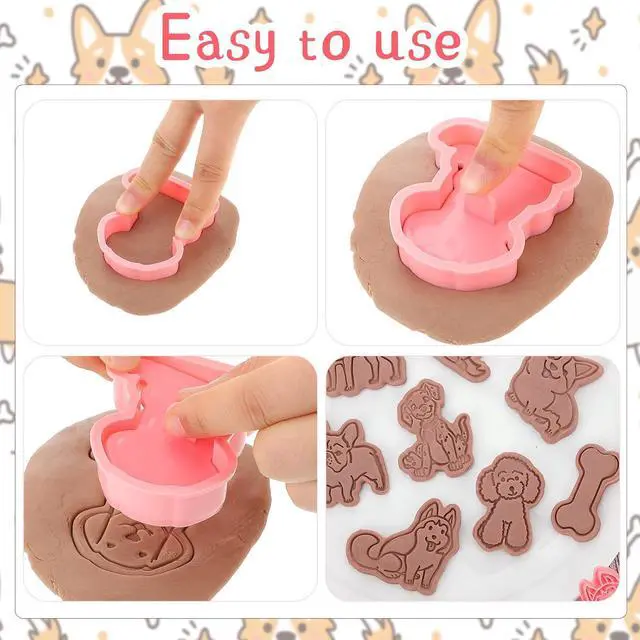 Alt view image 5 of 7 - Vesici 8 Pcs Dog Bone Cookie Cutter Set, 3D Stamp Plunger,Classic Dogs