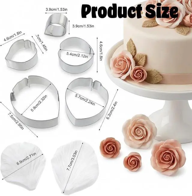 Alt view image 2 of 7 - 7PCS Flower Press Fondant Tools Set - Metal Cookie Cutters Variety Pack with Flower Silicone Mold for Gumpaste, Spring Cookie Cutter Shapes and Fondant for Cake Petal Making Tool