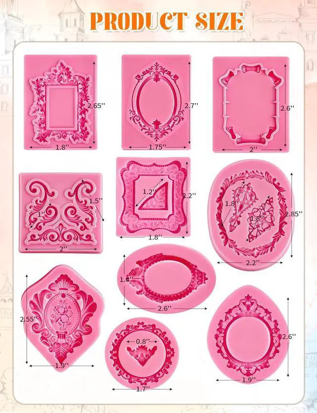 Alt view image 2 of 7 - 10 PCS Photo Frame Fondant Molds, Mini Photo Frame Silicone Molds