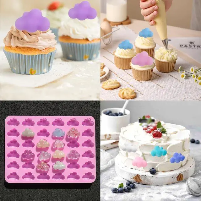 Alt view image 7 of 7 - 2 PCS Cloud Silicone Mold Cloud Shape Chocolate Molds Silicone Candy Molds Mousse Fondant Mould 3D Fondant Cake Food Jelly Drop Glue Mold Soap Molds Non-Stick Cloud Moldsfor Kitchen DIY Baking Tools