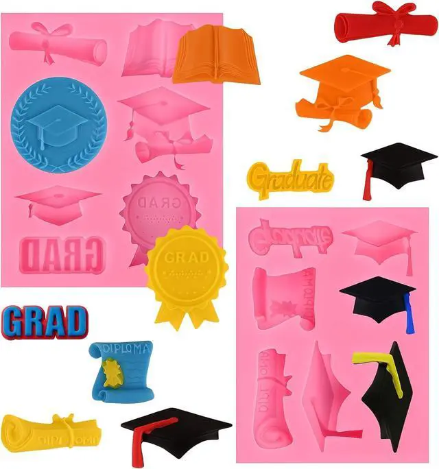 Main image of Graduation Silicone Mold, Doctoral Cap Owl Diploma Scroll Silicone Molds