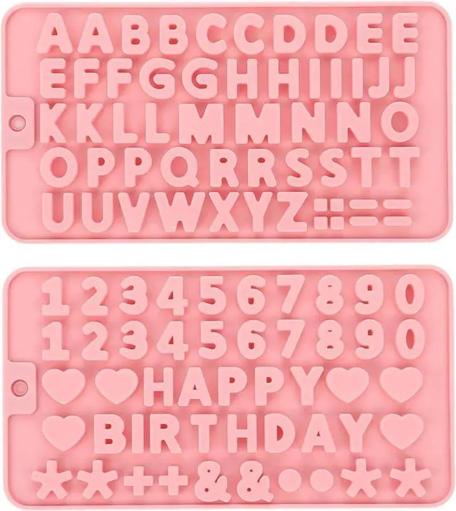 Main image of 2 pcs Number Chocolate Molds and Letter Silicone Molds,Reusable Alphabet Candy Molds with Happy Birthday Cake Decorating Symbols, for cake cookies, ice cubes, chocolate resin