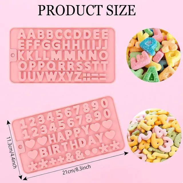 Alt view image 2 of 7 - 2 pcs Number Chocolate Molds and Letter Silicone Molds,Reusable Alphabet Candy Molds with Happy Birthday Cake Decorating Symbols, for cake cookies, ice cubes, chocolate resin