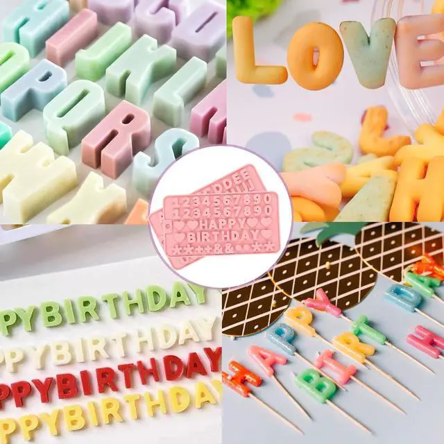 Alt view image 4 of 7 - 2 pcs Number Chocolate Molds and Letter Silicone Molds,Reusable Alphabet Candy Molds with Happy Birthday Cake Decorating Symbols, for cake cookies, ice cubes, chocolate resin