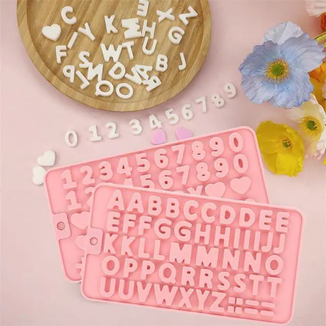 Alt view image 6 of 7 - 2 pcs Number Chocolate Molds and Letter Silicone Molds,Reusable Alphabet Candy Molds with Happy Birthday Cake Decorating Symbols, for cake cookies, ice cubes, chocolate resin