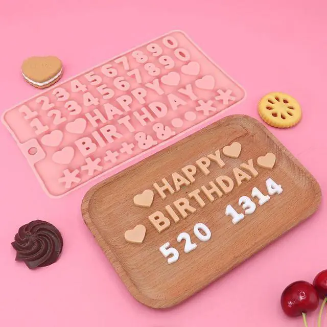 Alt view image 7 of 7 - 2 pcs Number Chocolate Molds and Letter Silicone Molds,Reusable Alphabet Candy Molds with Happy Birthday Cake Decorating Symbols, for cake cookies, ice cubes, chocolate resin