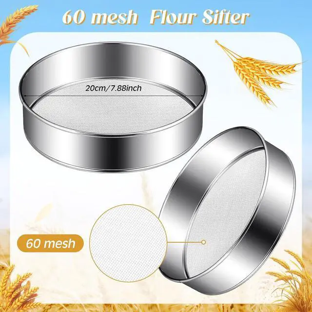 Alt view image 2 of 6 - Patelai 1 Pc Stainless Steel Round Flour Sifter Sieve Fine Mesh for Bake Decorate Cakes, Pies, Pastries, Cupcakes (8 Inch 60 Mesh)