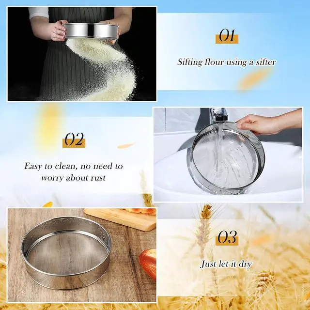 Alt view image 3 of 6 - Patelai 1 Pc Stainless Steel Round Flour Sifter Sieve Fine Mesh for Bake Decorate Cakes, Pies, Pastries, Cupcakes (8 Inch 60 Mesh)