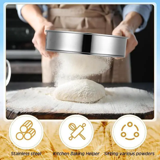 Alt view image 5 of 6 - Patelai 1 Pc Stainless Steel Round Flour Sifter Sieve Fine Mesh for Bake Decorate Cakes, Pies, Pastries, Cupcakes (8 Inch 60 Mesh)