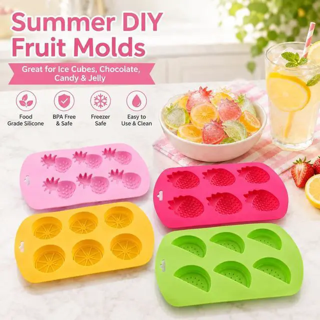 Alt view image 2 of 7 - 4 Pack Fruit Silicone Molds Set, Gummy Molds Silicone for Snack Cake Decor