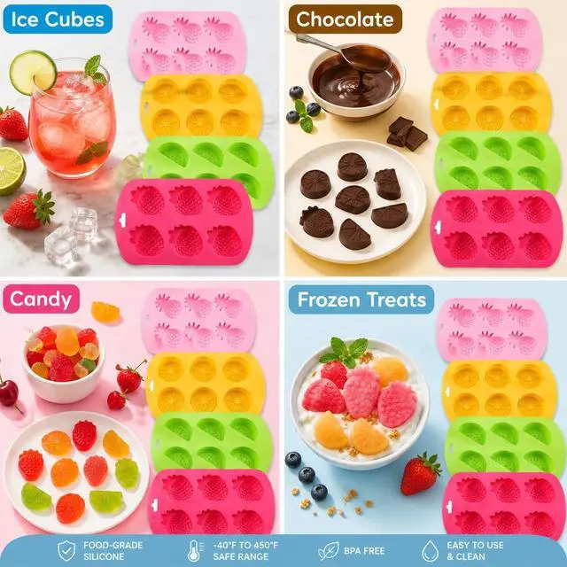 Alt view image 3 of 7 - 4 Pack Fruit Silicone Molds Set, Gummy Molds Silicone for Snack Cake Decor