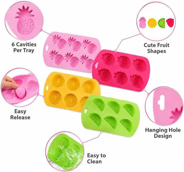 Alt view image 4 of 7 - 4 Pack Fruit Silicone Molds Set, Gummy Molds Silicone for Snack Cake Decor