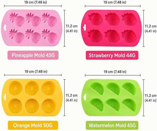Alt view image 7 of 7 - 4 Pack Fruit Silicone Molds Set, Gummy Molds Silicone for Snack Cake Decor
