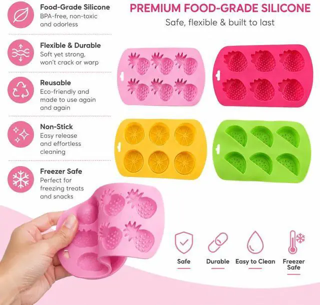 Alt view image 6 of 7 - 4 Pack Fruit Silicone Molds Set, Gummy Molds Silicone for Snack Cake Decor