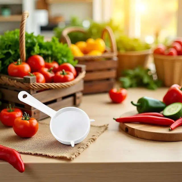 Alt view image 2 of 7 - White Mesh Kitchen Sifter - Plastic Mesh Strainers Sieve,Colanders and Sieve with Handle for Tea Pasta Flour Rice Fruits Vegetable Small (16cm)
