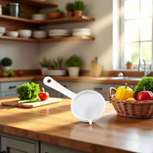 Alt view image 5 of 7 - White Mesh Kitchen Sifter - Plastic Mesh Strainers Sieve,Colanders and Sieve with Handle for Tea Pasta Flour Rice Fruits Vegetable Small (16cm)