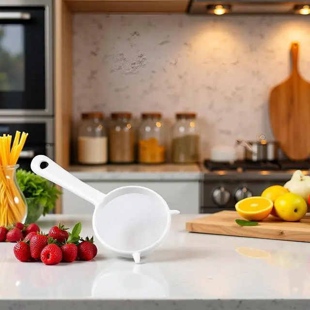 Alt view image 4 of 7 - White Mesh Kitchen Sifter - Plastic Mesh Strainers Sieve,Colanders and Sieve with Handle for Tea Pasta Flour Rice Fruits Vegetable Small (16cm)