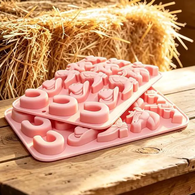 Alt view image 6 of 7 - Western Themed Cowboy Candy Silicone Molds 2PCS, Chocolate Jello Moulds with Horse Head Boot Hat Saddle Design, 15 Cavity Ice Pudding Cookie Mold for Desserts Making - Large Size
