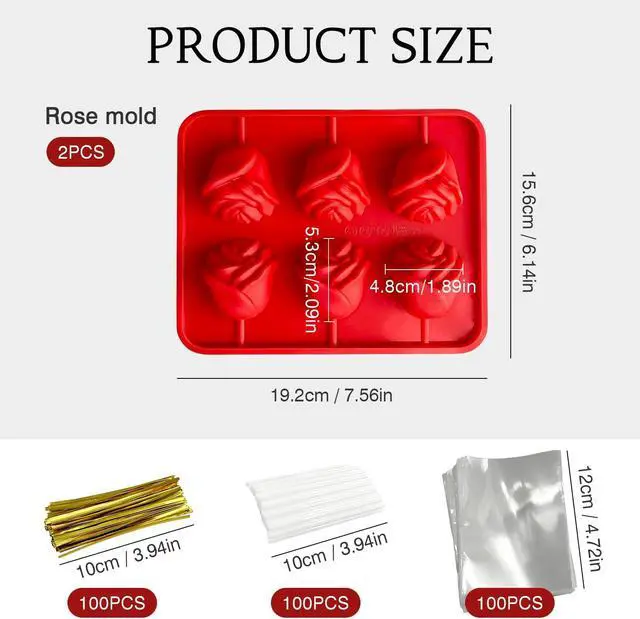 Alt view image 2 of 6 - Lollipop Molds,2 Pack Rose Silicone Cake Pop Mold Set with 100 Sticks
