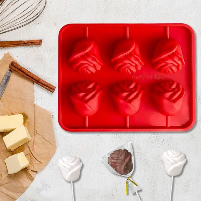 Alt view image 4 of 6 - Lollipop Molds,2 Pack Rose Silicone Cake Pop Mold Set with 100 Sticks
