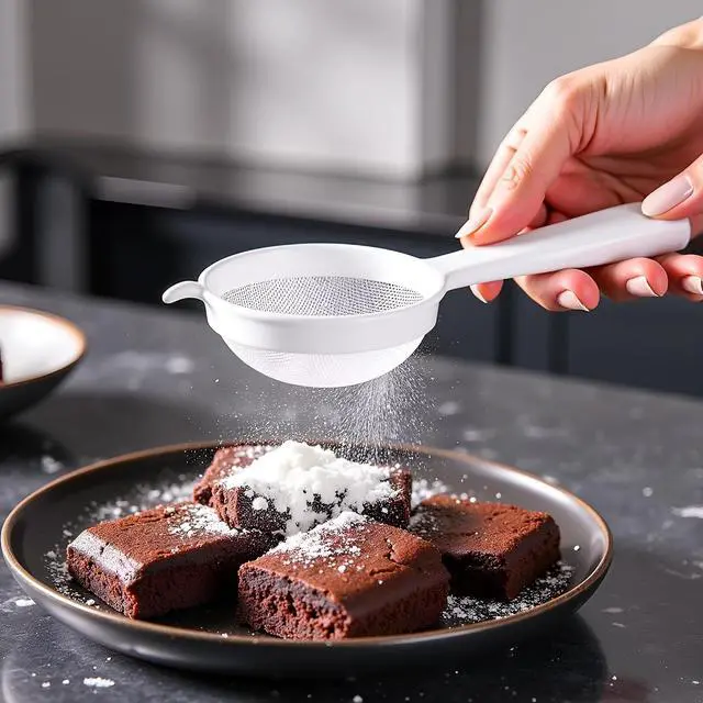 Alt view image 7 of 7 - White Mesh Kitchen Sifter, Plastic Mesh Strainers Sieve, Colanders and Sieve with Handle for Tea Pasta Flour Rice Fruits Vegetable, Food Strainers