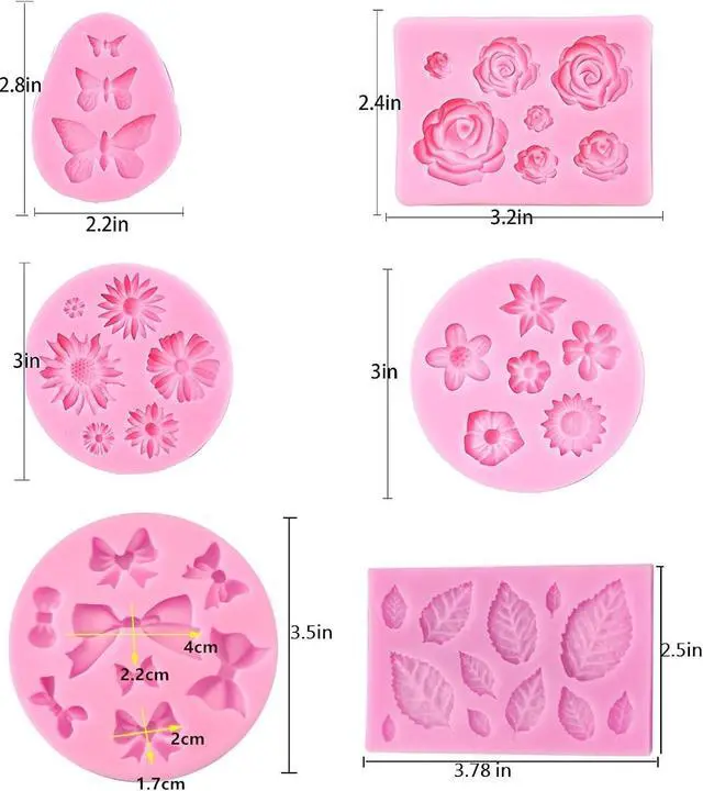 Alt view image 2 of 6 - Flower Fondant Silicone Molds Leaf Bow Bowknot Daisy Butterfly Chocolate Mold for Cake Decoration,Candy,Polymer Clay, Soap,Resin Confectionery Projects