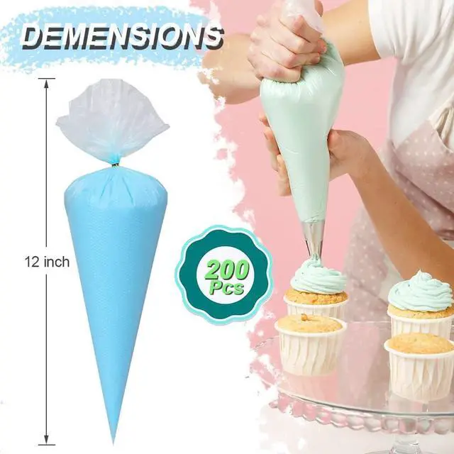 Alt view image 2 of 6 - 200pcs Disposable Icing Piping Bags - 12 Inch Pastry Bag Frosting Bags for Cake Cookies Baking Decorating - Plastic Tipless Piping Bags