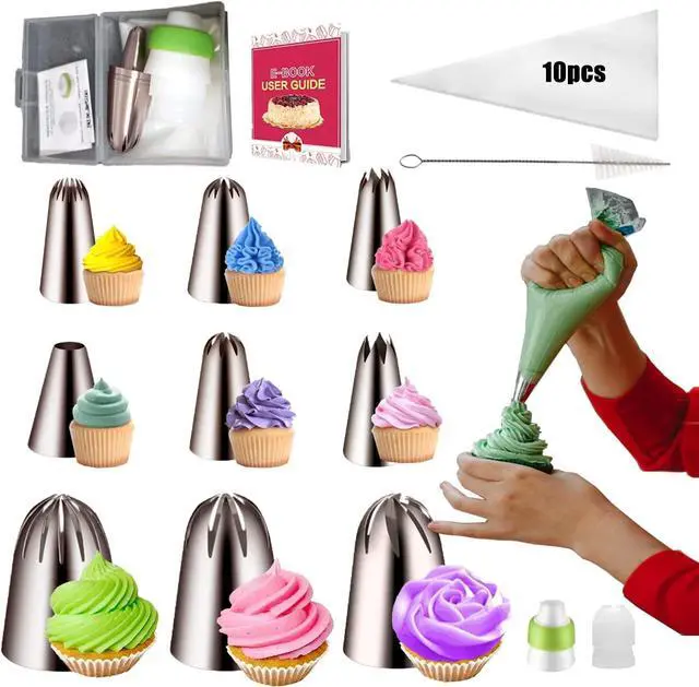 Main image of 22Pcs Piping Nozzles Set, Stainless Piping Tip Set with 10 Pastry Piping Bags, Anti - Burst Cupcake Icing Bags, 2 Couplers, for Cake Decoration Cupcake Baking Cookie
