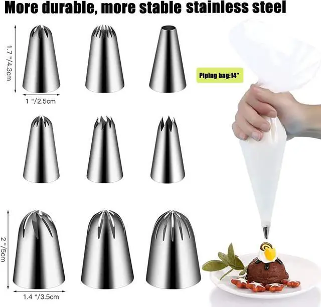 Alt view image 2 of 4 - 22Pcs Piping Nozzles Set, Stainless Piping Tip Set with 10 Pastry Piping Bags, Anti - Burst Cupcake Icing Bags, 2 Couplers, for Cake Decoration Cupcake Baking Cookie