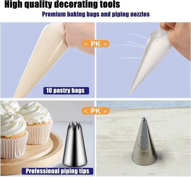Alt view image 3 of 4 - 22Pcs Piping Nozzles Set, Stainless Piping Tip Set with 10 Pastry Piping Bags, Anti - Burst Cupcake Icing Bags, 2 Couplers, for Cake Decoration Cupcake Baking Cookie
