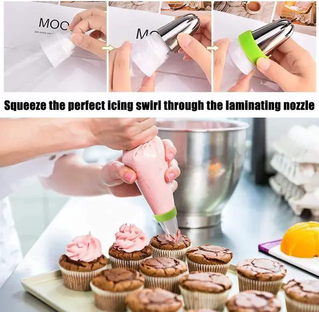 Alt view image 4 of 4 - 22Pcs Piping Nozzles Set, Stainless Piping Tip Set with 10 Pastry Piping Bags, Anti - Burst Cupcake Icing Bags, 2 Couplers, for Cake Decoration Cupcake Baking Cookie