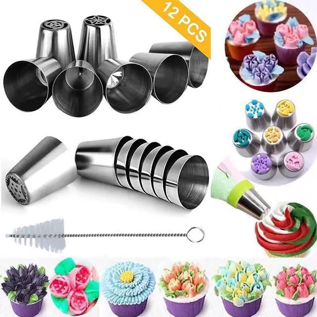 Alt view image 3 of 7 - 28 Pcs Russian Piping Tips Set, Frosting Nozzle Kit, Baking Supplies for Cookie Cupcake (12 Icing Tips 10 Pastry Baking Bags 2 Leaf Piping Tips 2 Couplers 1 Silicone Bag 1 cleaning brush)