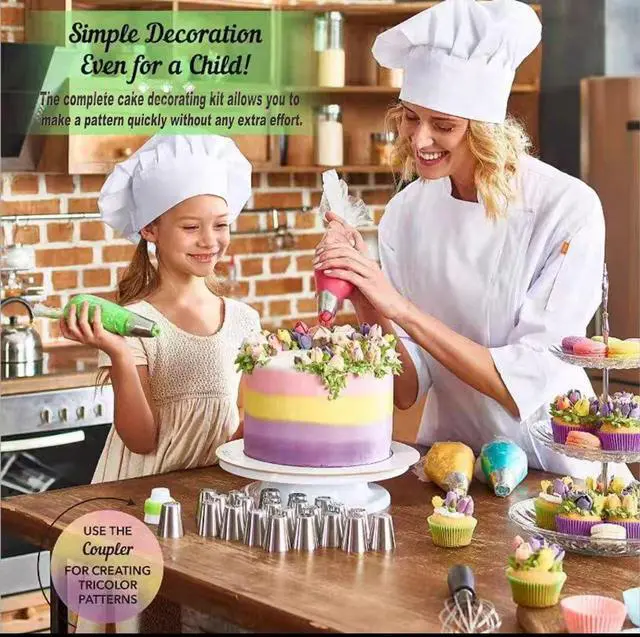 Alt view image 2 of 7 - 28 Pcs Russian Piping Tips Set, Frosting Nozzle Kit, Baking Supplies for Cookie Cupcake (12 Icing Tips 10 Pastry Baking Bags 2 Leaf Piping Tips 2 Couplers 1 Silicone Bag 1 cleaning brush)