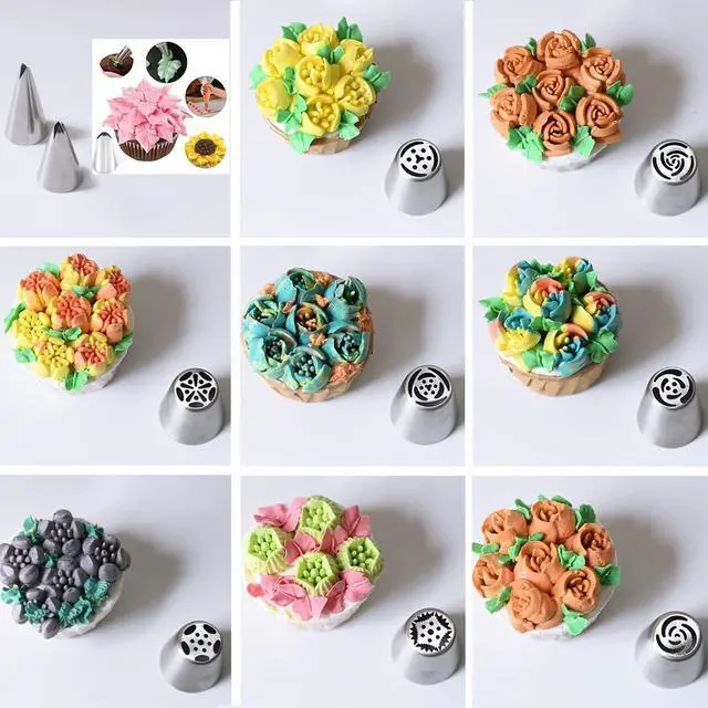 Alt view image 5 of 7 - 28 Pcs Russian Piping Tips Set, Frosting Nozzle Kit, Baking Supplies for Cookie Cupcake (12 Icing Tips 10 Pastry Baking Bags 2 Leaf Piping Tips 2 Couplers 1 Silicone Bag 1 cleaning brush)